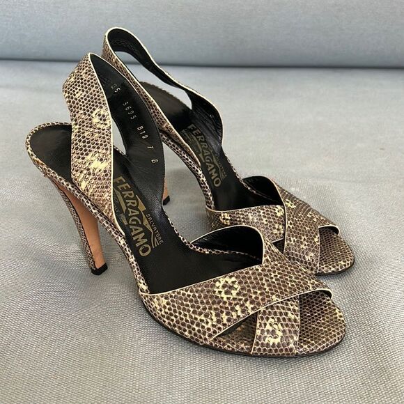 Authentic Salvatore Ferragamo Open toe Sandals Python Leather 7 - Picture 1 of 6